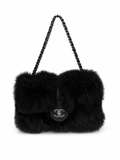 CHANEL BLACK FUR FLAP BAG