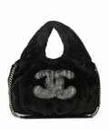 CHANEL BLACK FAUX FUR HOBO BAG