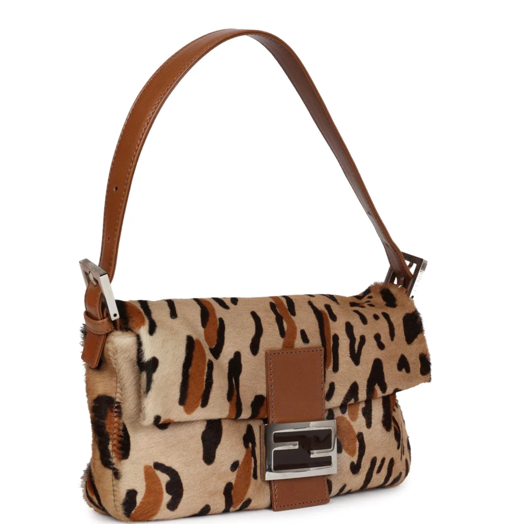 FENDI PONY HAIR LEOPARD BAGUETTE BAG